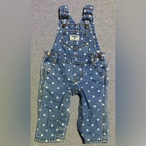OshKosh B'gosh Vestbak Denim Jean Polka Dot Overalls Baby 6M